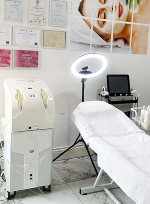 Private treatment room at Nadia's aesthetic skin clinic in Manchester